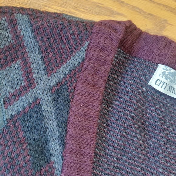City Streets Mens Cardigan  Sweater Sz L Boxy Leather Knit Grunge 80's Vintage - Picture 5 of 10